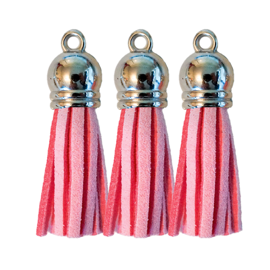 10-Pack Felt Tassel (Silver Cap) | Keychain Crafting Supply NZ AU - pink